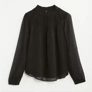 Loft Black Lace Mock Neck Blouse